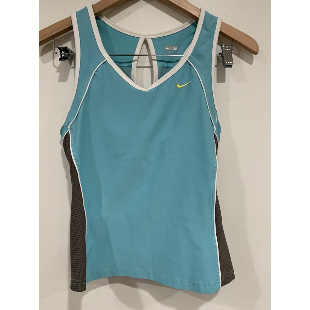 Nike Fit Dry Athletic Tank Top Teal Blue Grey Mesh Panel Racerback Sz M Gorpcore - Picture 2 of 8